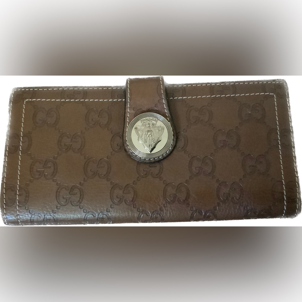 Authentic Gucci Brown Guccissima Leather Hysteria Long Monogram Wallet